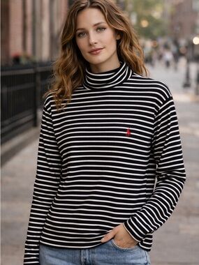 Polo by Ralph Lauren Black & White Striped Turtleneck Sweater
